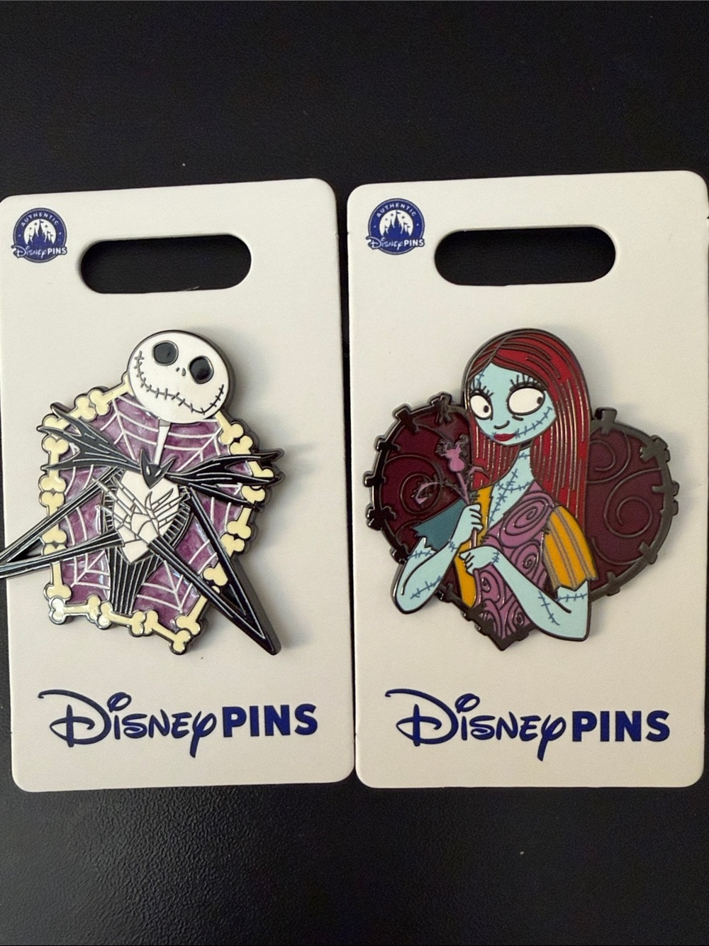 Disney Sally and Jack Skellington Enamel Pin Set - Blue, Red, Purple